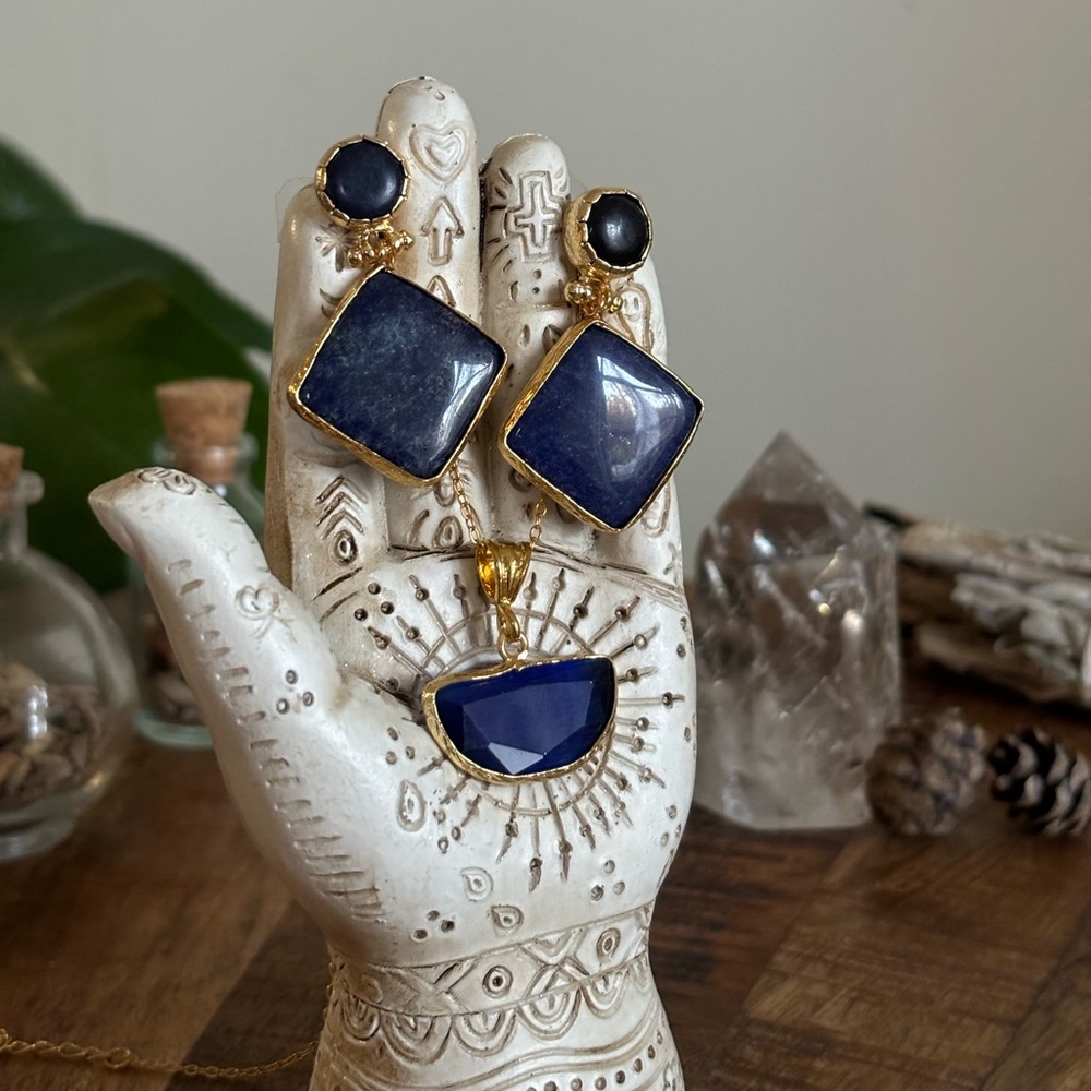 Chic Gold and Blue Statement Earrings